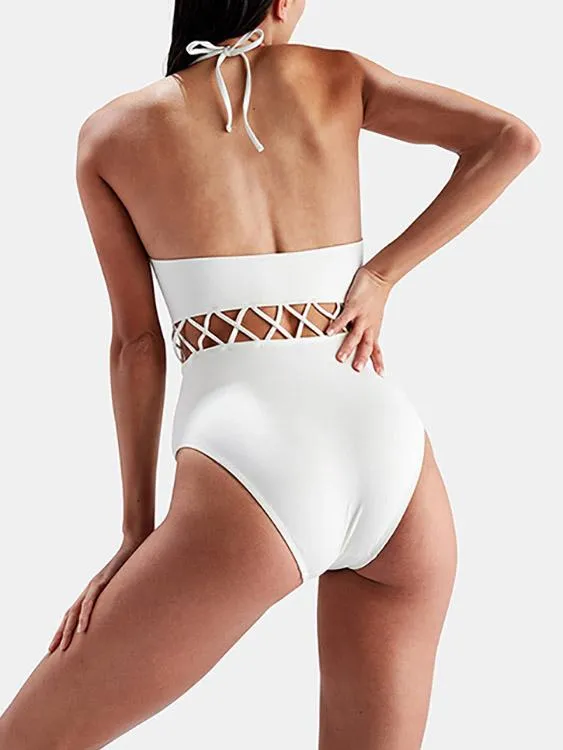 Custom Halter Hollow Tie-Up Sleeveless Bikinis
