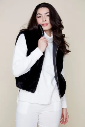 Faux Fur Front Zip Vest-Black