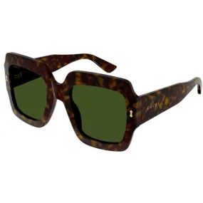 Gucci Women's Sunglasses - Havana Bio Acetate Square Frame Green Lens | GG1111S 002