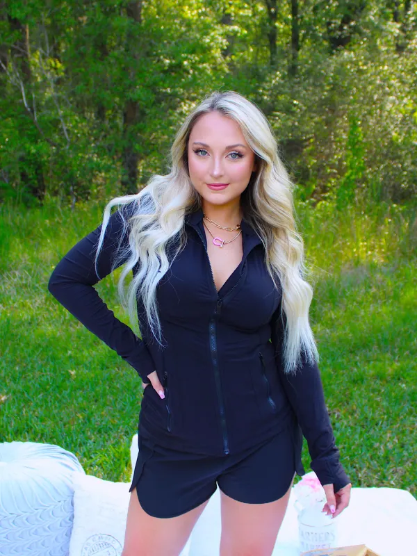 Gym Vibes Buttery Soft Full Zip Jacket With Pockets, Black