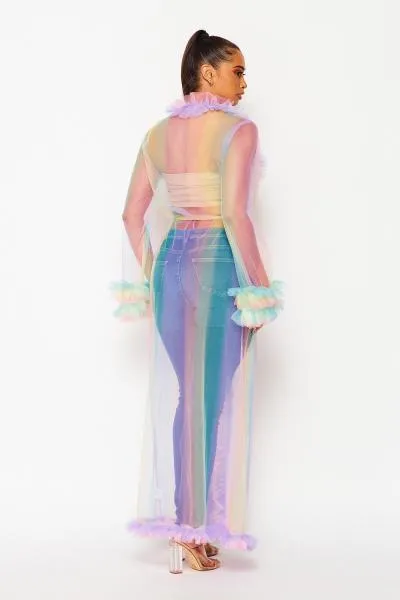 Long Sleeve Mesh Duster - Rainbow -