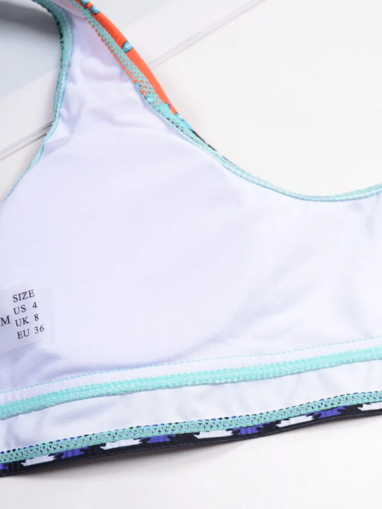 Vintage Vest Backless Printed Thong Bikinis Swimsuits